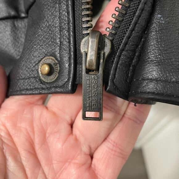 Vintage Oscar Piel Jacket Mens XL Black Leather Bomber Quilted Lined Classic - Picture 5 of 11